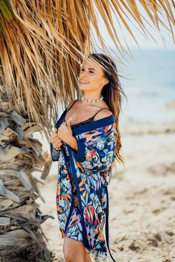 Chalatas Edna Mėlyna wzór - mėlyna