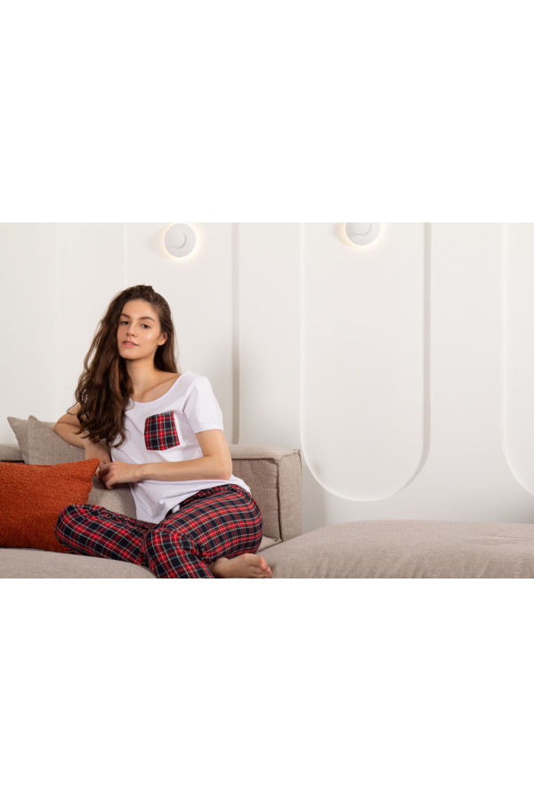 Pižama Vivienne - balta/raudona