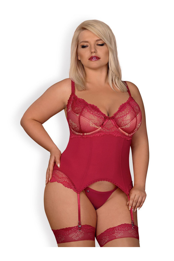 Korsetas Rosalyne + siaurikės dovanų! - raudona